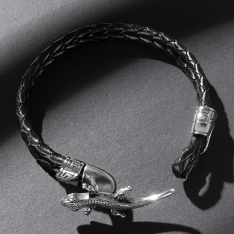 Мужские браслеты ювелирные изделия черный двойной слой кожа Нержавеющая сталь