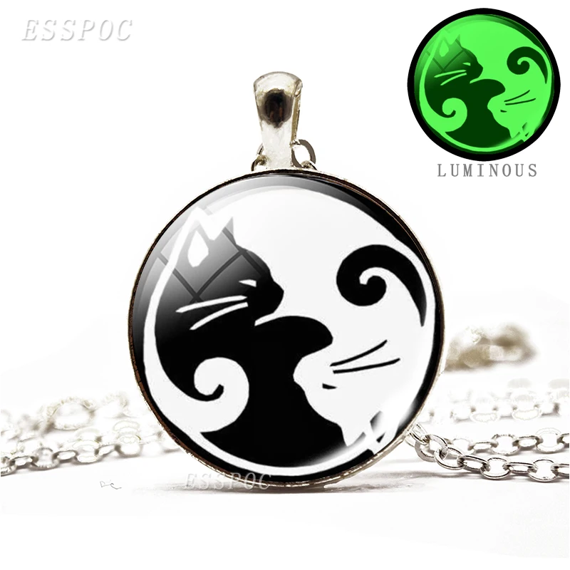 Женское Ожерелье светящаяся кошка Инь Янь черно-белая стеклянное ожерелье с