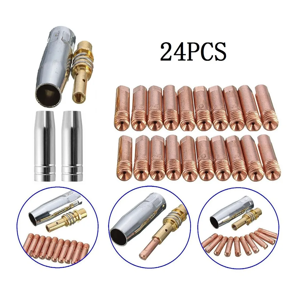 

24PCS MB15&M6 MIG Welding Kit 0.6/0.8/1mm Contact Tips Shroud Nozzle Holder Spares Suitable For All Branded MIG Welders