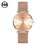 Часы женские кварцевые, с циферблатом 36 мм, из нержавеющей стали, розовое золото, водонепроницаемые, простой дизайн, классические