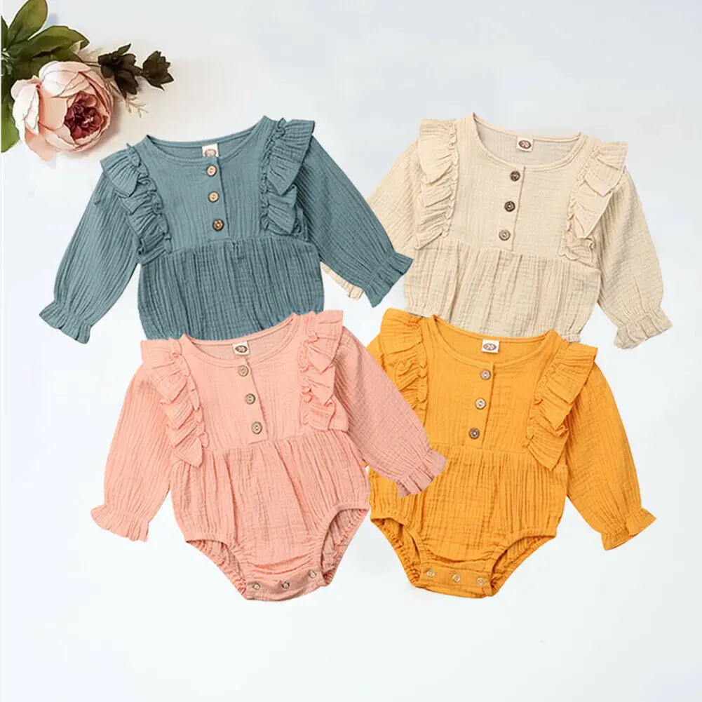 Милый новорожденный малыш хлопок с длинным рукавом модная одежда для маленьких