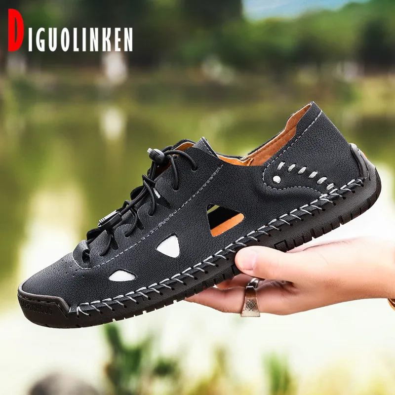 

2021 Men Casual Shoes Breathable Lightweight Non-slip Men Sandals Summer Outdoor Comfort Shoes Men Comfort Flat Brown Big Size