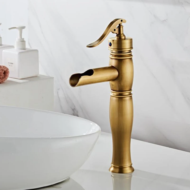 Azeta смеситель для раковины водопад Bathroon античная латунь кран на бортике