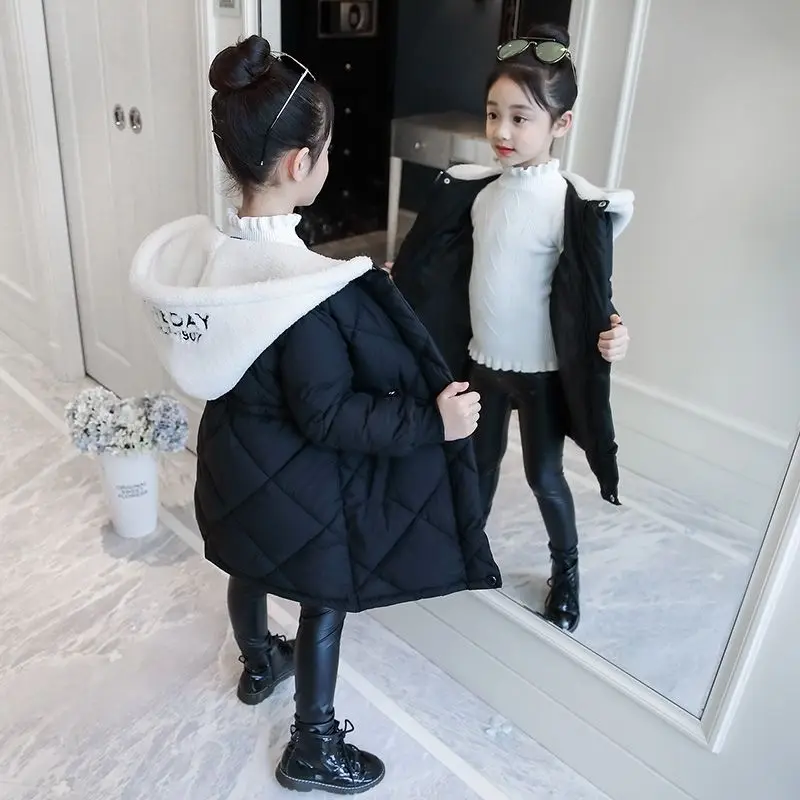 Зимняя куртка из полиэстера для девочек Корейская версия 2021 утепленное пальто