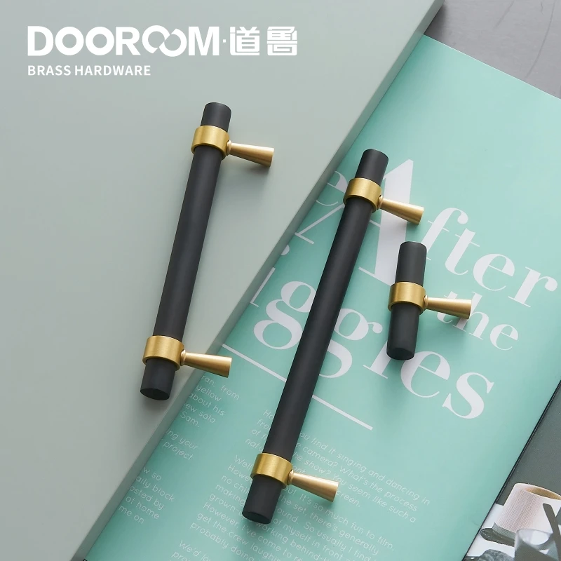 Dooroom латунная фурнитура ручки Т-бар свет роскошный модный черный золотой шкаф комод для шкафов, ящиков тянет