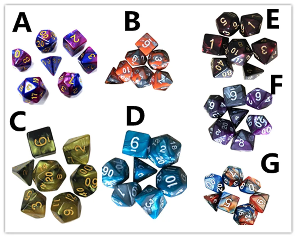 7 шт игральные кости-многогранники TRPG игры многогранные D4-D20 многогранные кости развлекательные инструменты#2N23