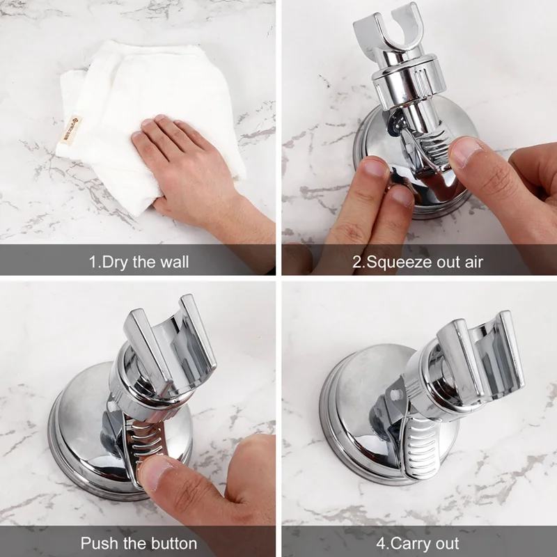 

2PCS/SET Universal Adjustable Hand Shower Holder Suction Cup Holder Full Plating Shower Rail Head Holder Rotatable