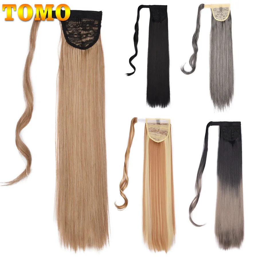 Длинные прямые синтетические накладные пряди TOMO 22 дюйма конский хвост