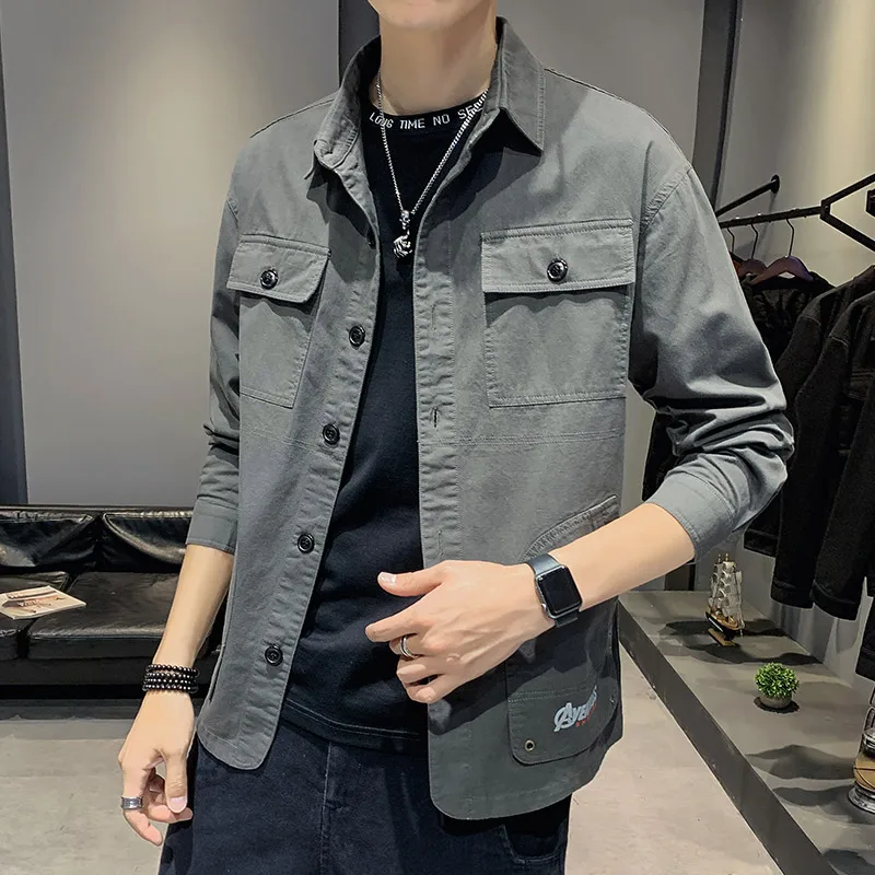 

Men's coat spring 2021 new Korean fashion cotton tooling denim upper garment casual wear thin jacket men