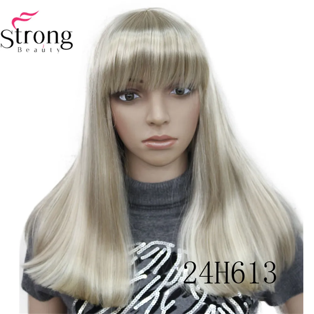 StrongBeauty Женские синтетические парики волосы черный/Блонд длинные прямые аккуратная челка стиль Natura парик волосы