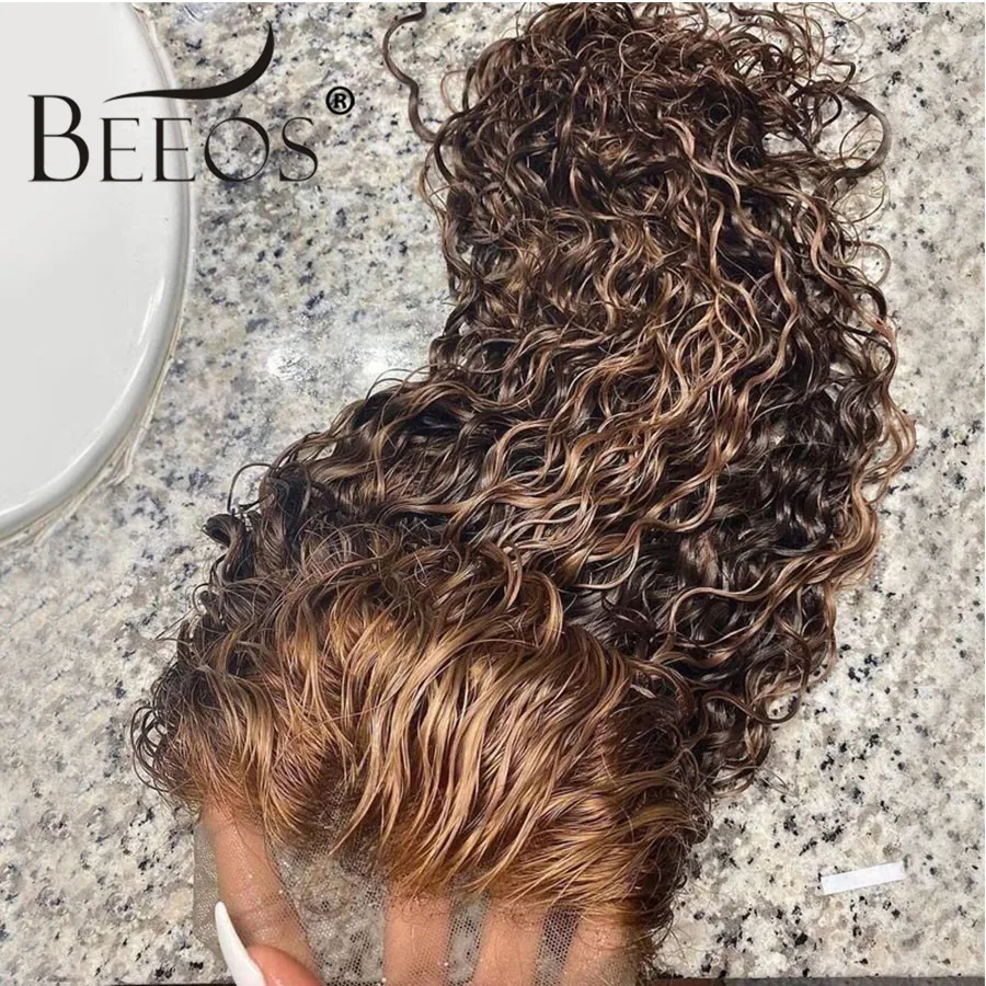 Beeos 150% 360 кружевные человеческие волосы Ombre цвет вьющиеся Предварительно