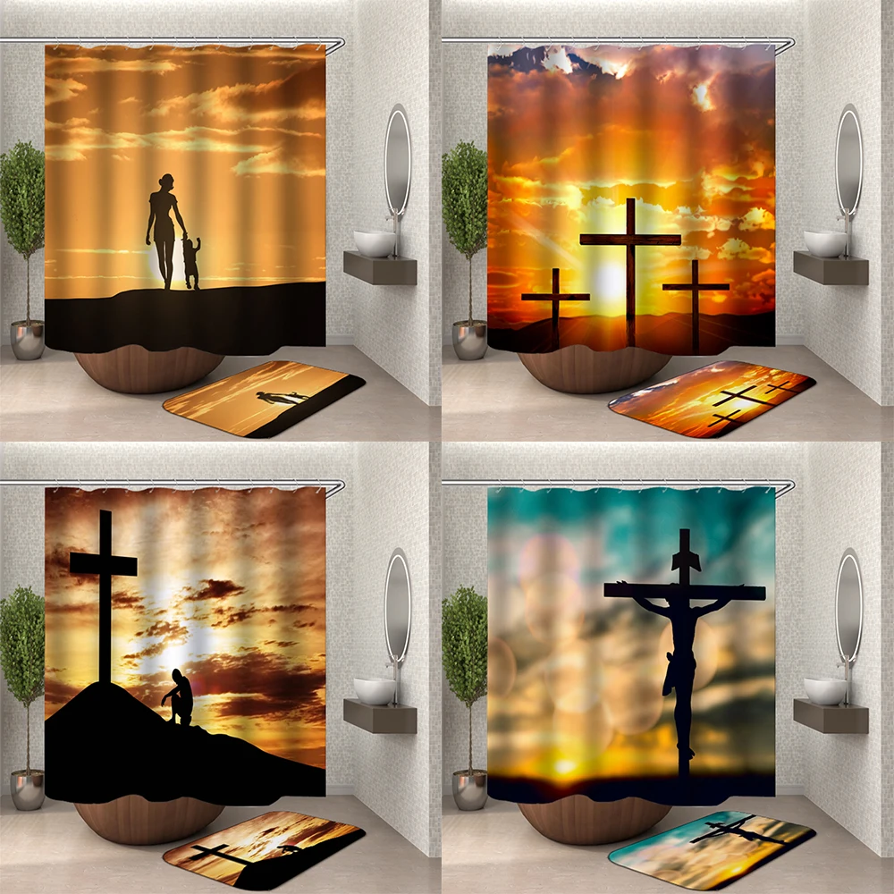 Занавеска для душа с принтом заката s подставка ног занавеска из ткани ванной