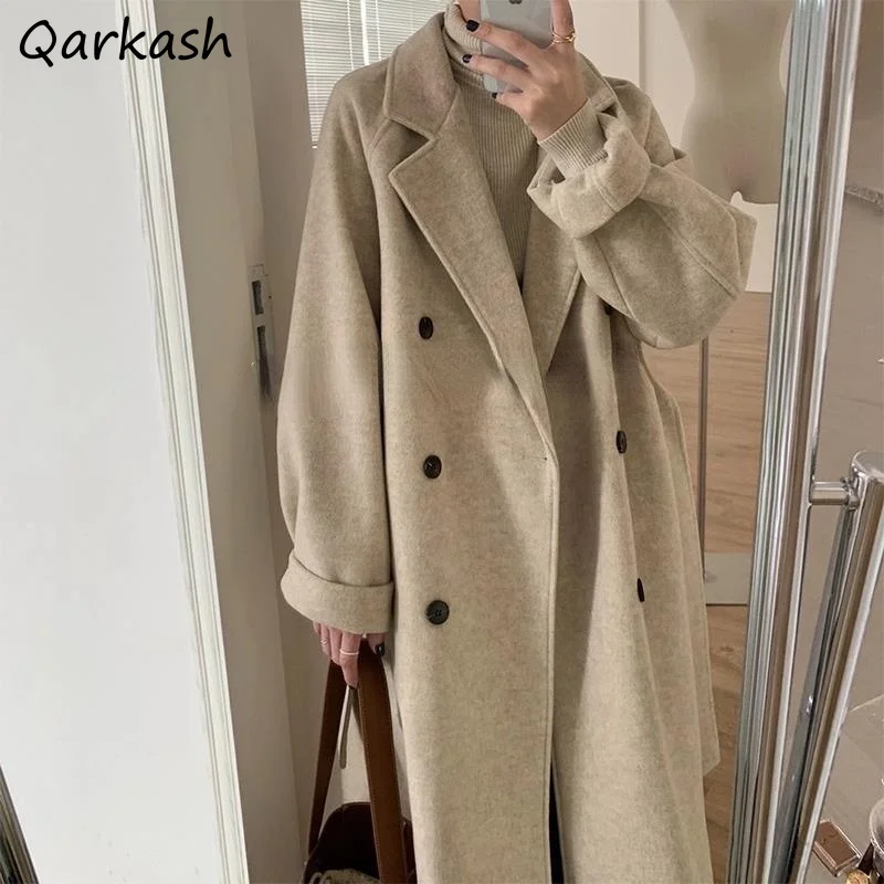 

Blends Women Loose Thicker Warm High Waist Solid Winter All-match French Style Overcoat New Outerwear Fashion Streetwear Friends