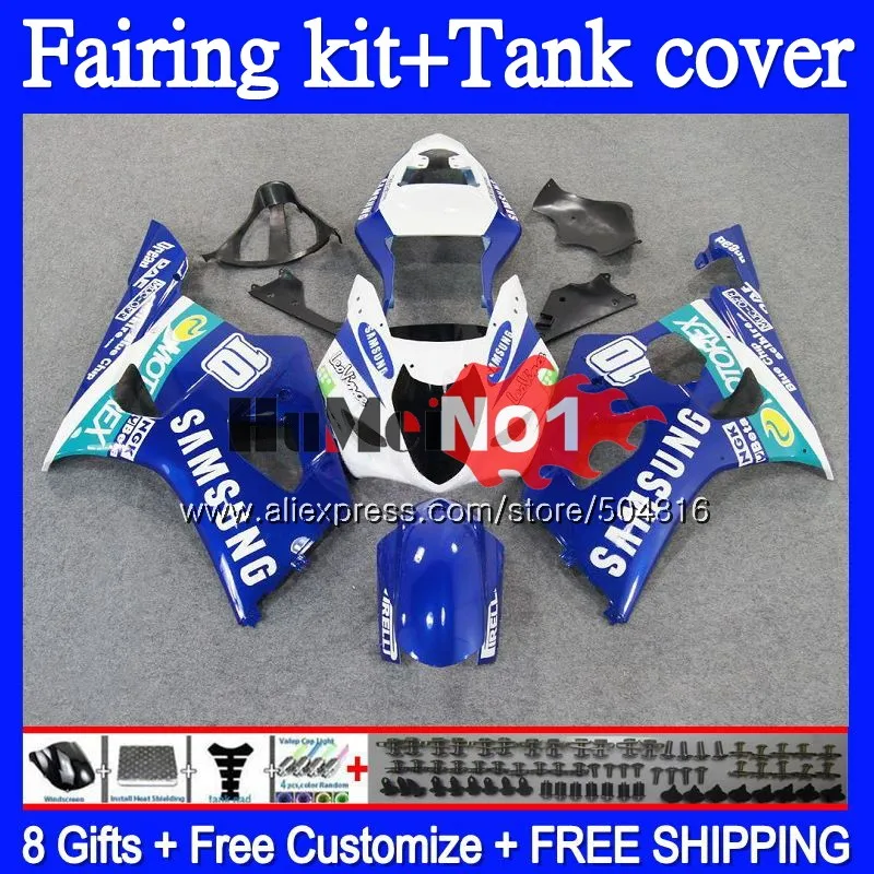 

+Tank For SUZUKI GSX R1000 GSXR-1000 GSX-R1000 GSXR1000 K2 67MC.53 K3 GSXR 1000CC 1000 CC 03 04 2003 2004 White Blue Fairings