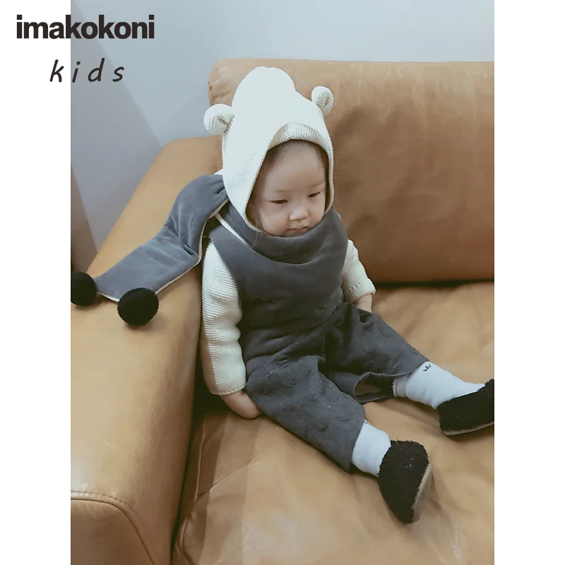 

Оригинальный детский меховой шарф imakokoni с шариком для мужчин, женщин и детей, японский однотонный теплый длинный шарф 0048