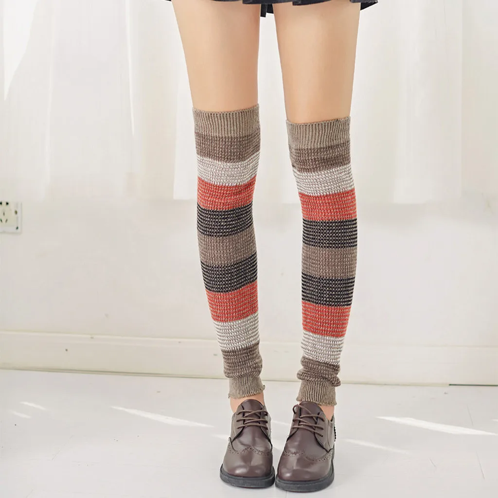 Зимние вязаные гетры для женщин и девочек; лоскутные высокие чулки выше колена; обтягивающие женские носки; гетры