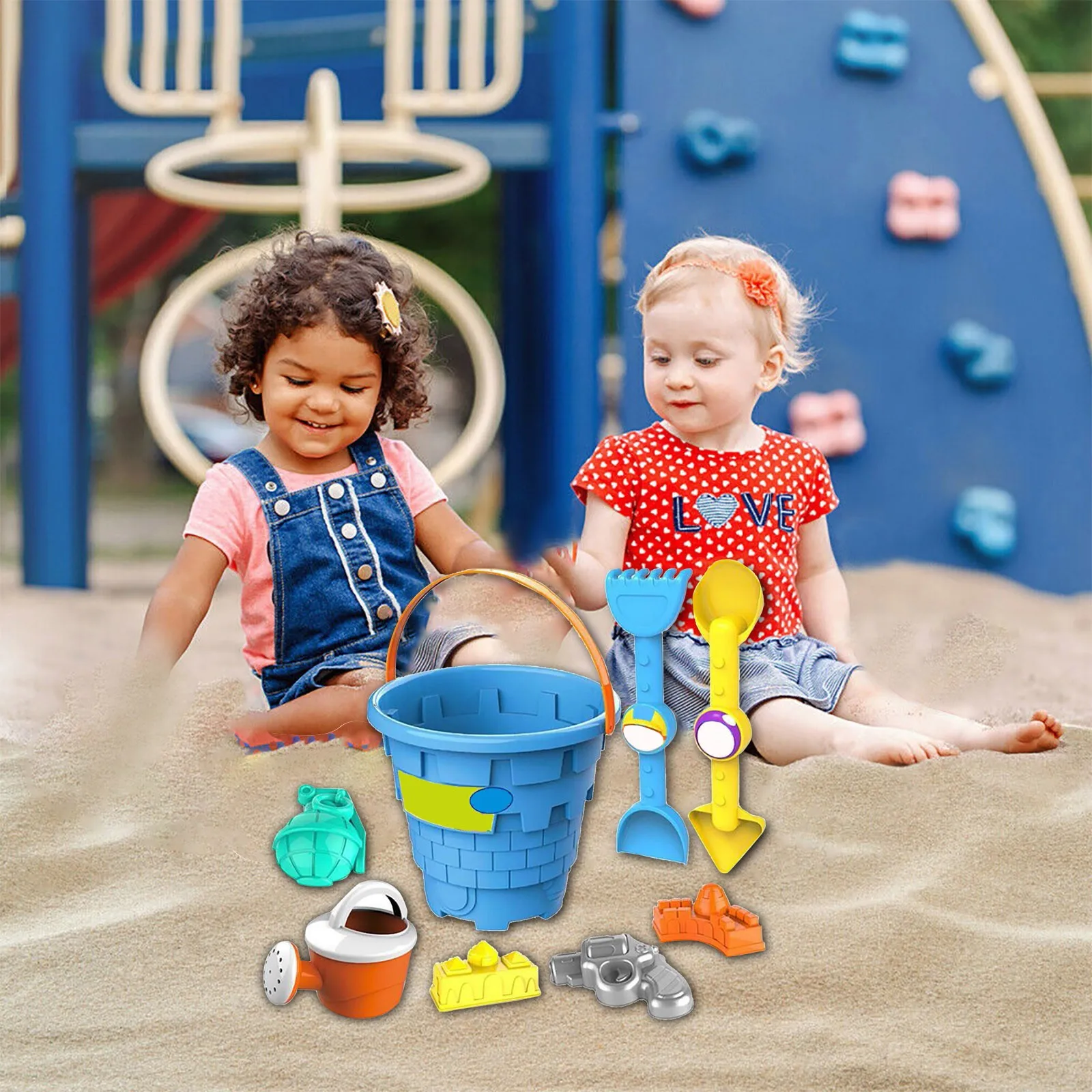 

Colourful 8pcs Kids Beach Sand Toy Set Toddlers Bucket Cartoon Molds Sand Playset Kit Castle Bucket Spade Shovel Rake Water Tool