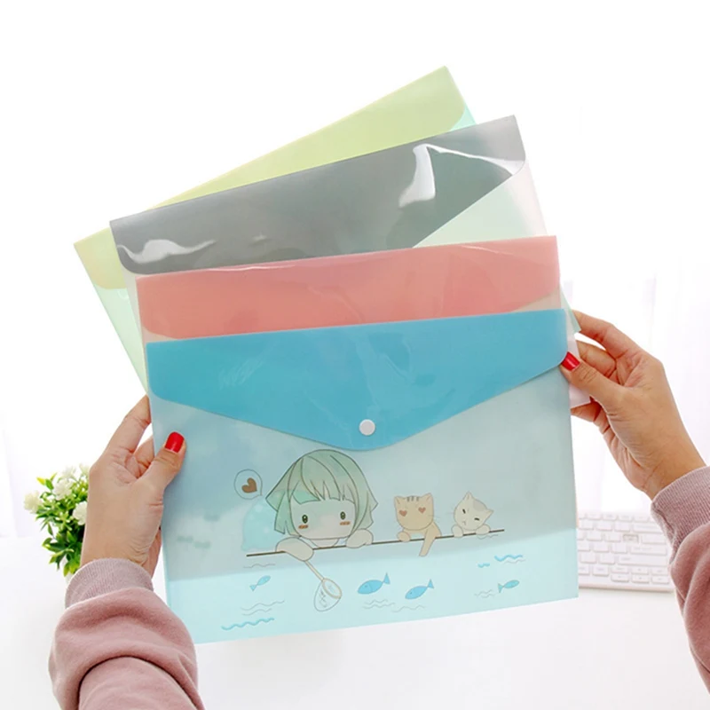 

A4 PVC File Bag Cartoon Animal Cute Semi-transparent File Bag Folder Student Button Folder Pen Box Office Information Bag 1pcs