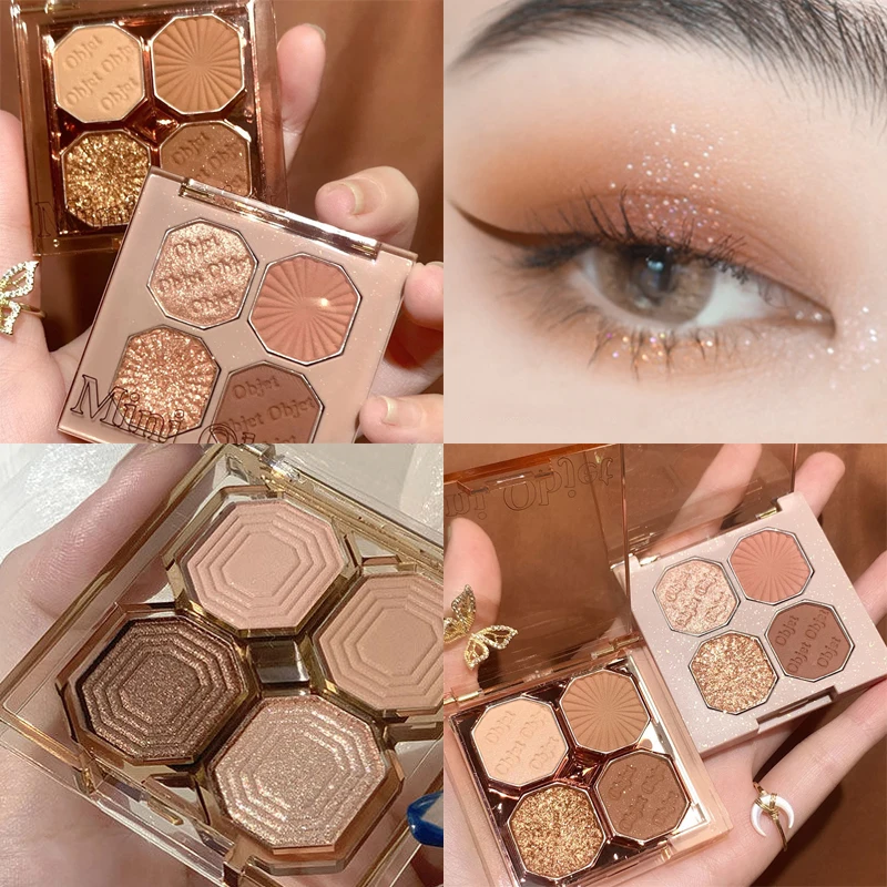 

4 Colors Shimmer Glitter Eyeshadow Pallete Long Lasting Matte Eye Shadow Pigment Makeup Palette Cosmetic Brightening Eyshadow