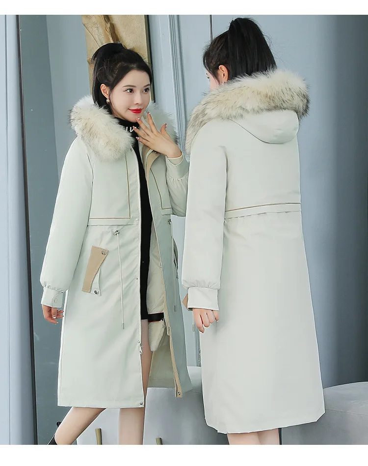 

Beardon Winter New Parkas Womens Plus Velvet Liner Detachable Large Fur Collar Parka Long Fur Coat