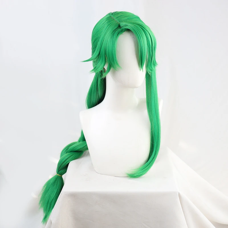

Genshin Impact Cosplay BAIZHU Wig Removable Bun Baishu Green 90cm Long Braided Ponytail Heat Resistant Women Hair