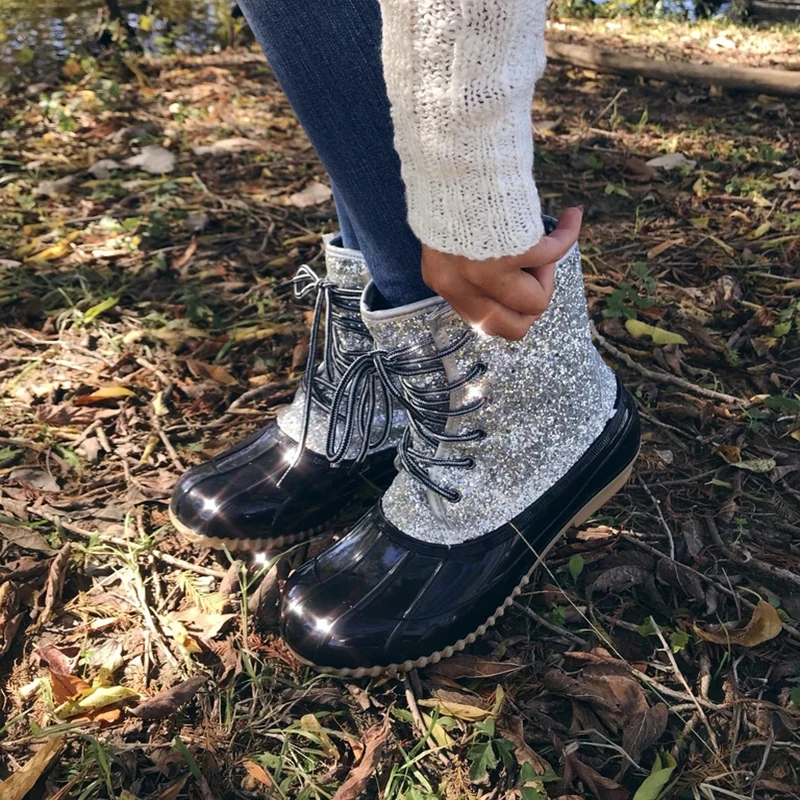

Vogue Nice Sequins Lace Up Women Ankle Boots Female Fashion PU Leather Platform Woman Shoes Plus Size Boots For Women