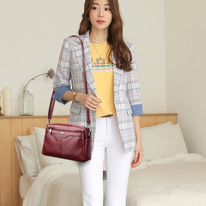 

Genuine Leather Crossbody Bags For Women 2021 High Quality Shoulder Bags Soft Ladys Handbag Square Messenger Bag Sac a Main