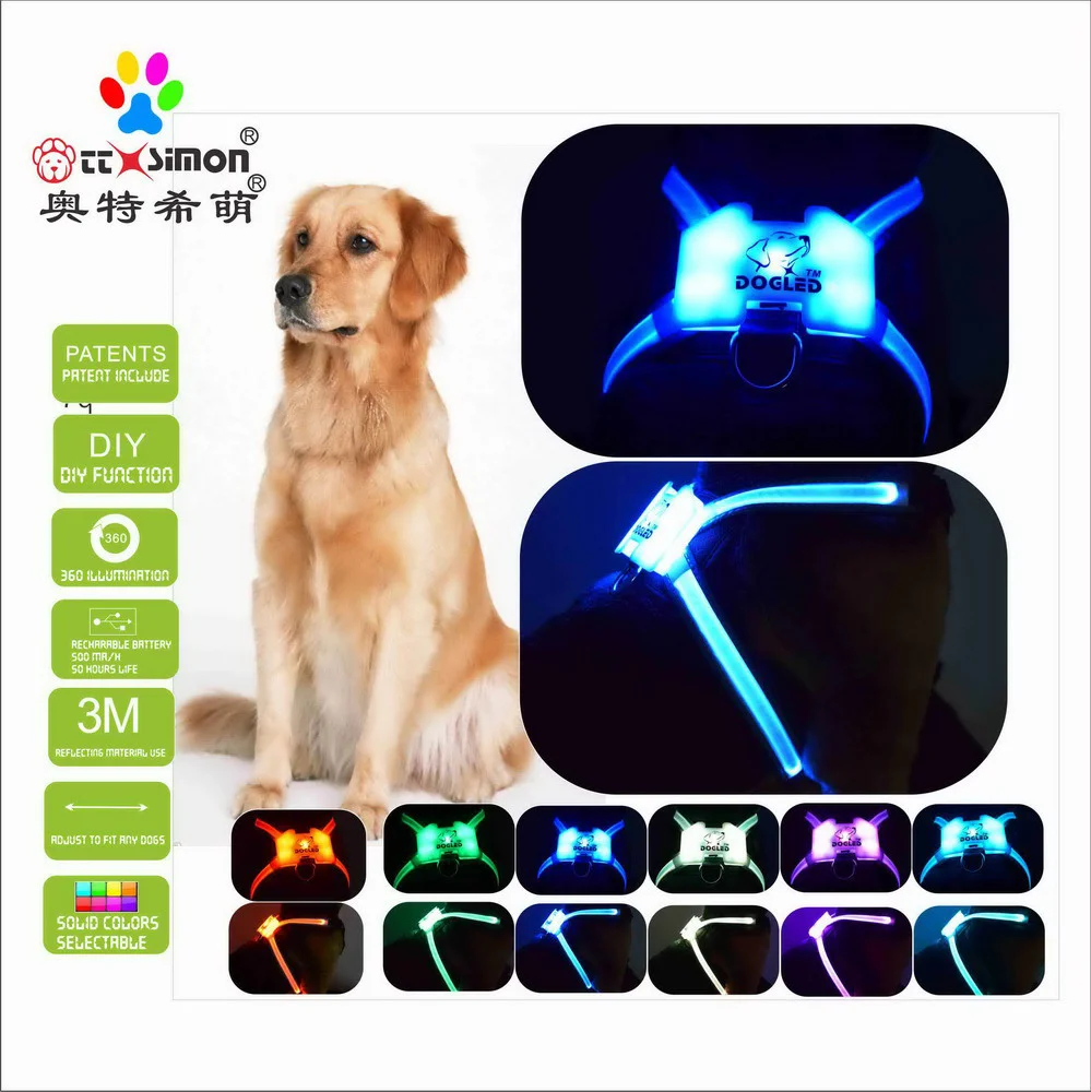 

CC Simon собачья шлейка, милая шлейка, товары для домашних животных, шлейка для больших собак 7 цветов, светящийся USB светодиодный ошейник