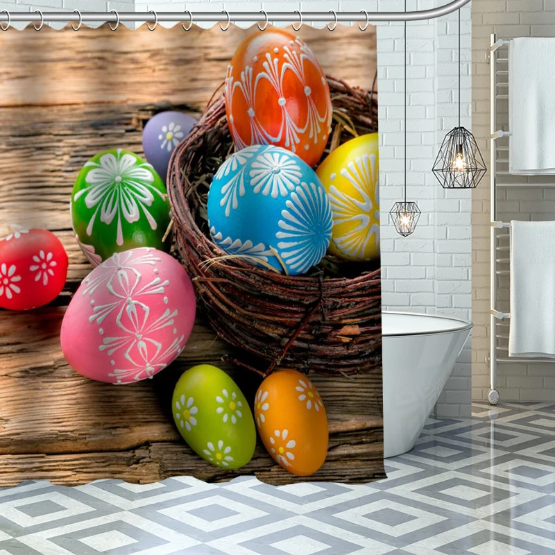 

Easter Shower Curtains Waterproof Fabric Bathroom Decoration Supply Washable Bath And Shower Curtain Custom