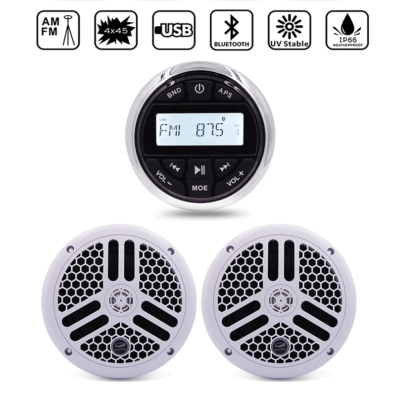Водонепроницаемый морской аудиоприемник для лодки, радио FM AM, Автомобильный MP3-плеер + 6,5 дюймовый морской динамик для RV, яхты, мотоцикла