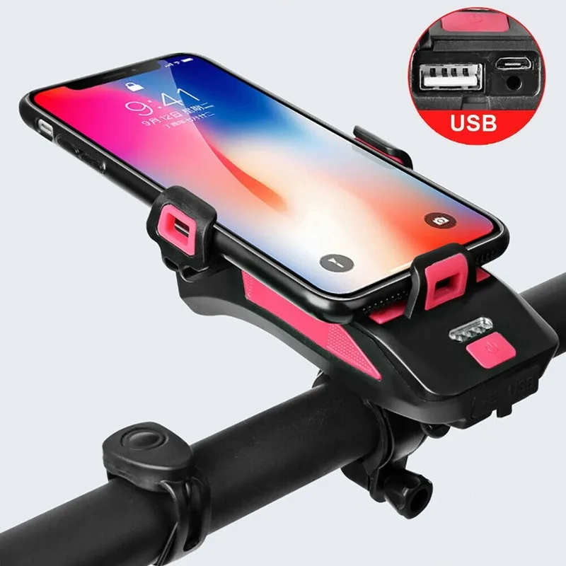 Bicycle Phone Holder 4 in 1 Power bank Charger Light Bell Bicyle Mobile Bracket Support Stand for iPhone Xiaomi | Мобильные телефоны