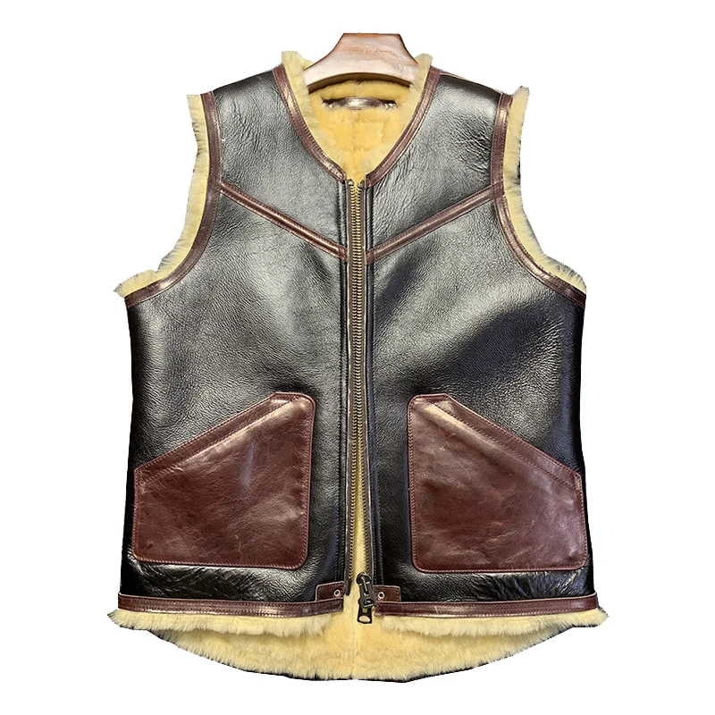 

0967 Red Tornado Super Quality Mens Warm Genuine Sheep & Horse Leather Waistcoat Merino Shearling Fur Stylish Vest