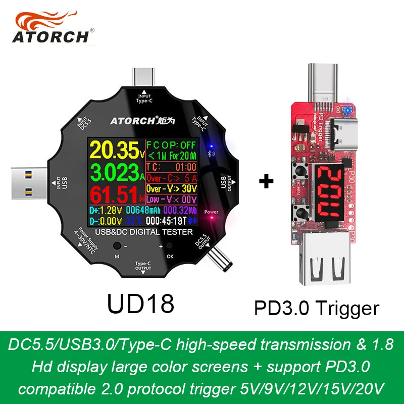 DC5.5 USB 3,0 тип-c 18 в 1 USB Тестер dc Цифровой вольтметр power bank зарядное устройство измеритель напряжения+ PD3.0/2,0 протокол триггера - Цвет: add PD3.0 Trigger