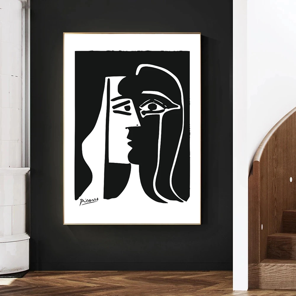 

Black White Abstract Art Kiss Pablo Picasso Picture Canvas Paintings Wall Art Posters and Prints for Living Room Home Decor