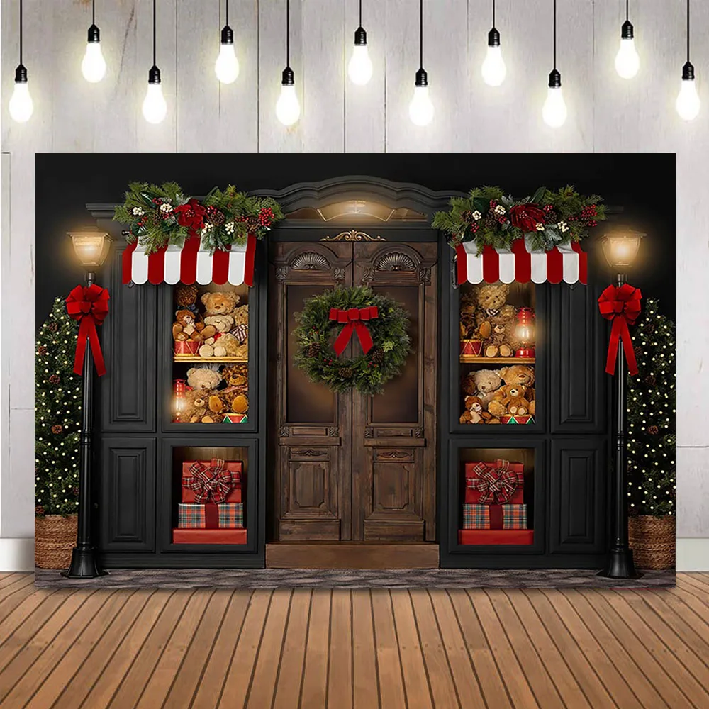 

Toy Stroe Christmas Backdrop for Bear Newborn Kids Portrait Background for Photo Studio Glitter Lights Outside Street Photocall