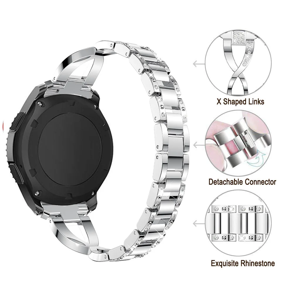 20 мм 22 бриллиантовый браслет из нержавеющей стали для samsung gear S3 Frontier/gear Sport/Galaxy Watch