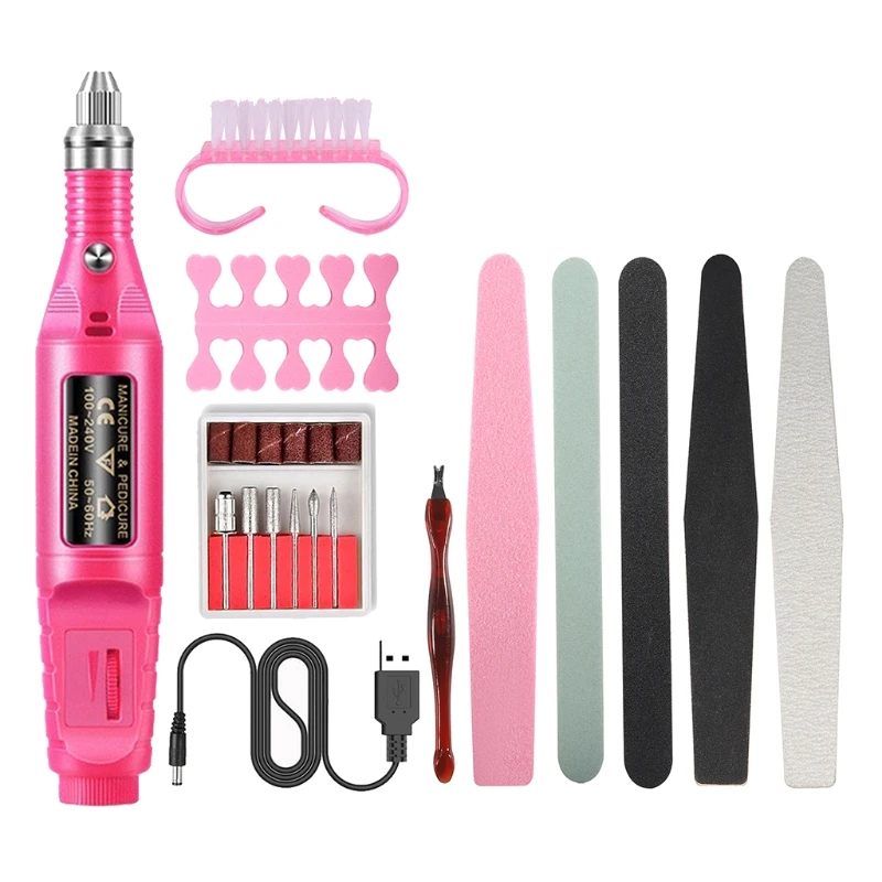 

Y1UF 10Pcs Electric Naill Polish Remover Tools Kit with Drill Bits USB Polisher File