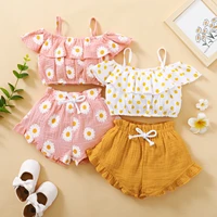 toddler baby girls clothes ruffle suspender floral print vest shorts baby kids outfits beach girl clothing sets 1 2 3 4 years
