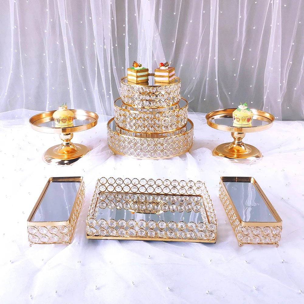 Espejo de decoraci&oacute;n de boda, soporte de pastel de Metal dorado, expositor de magdalenas de 3 niveles, 8-13 piezas-3