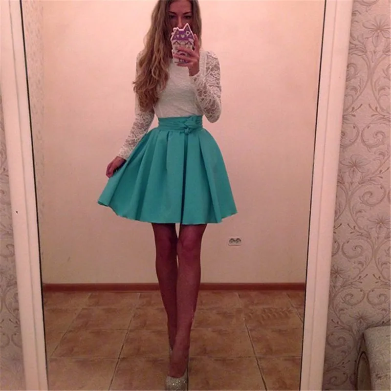 

New Fashion Autumn Long Sleeve Ladies White Lace Dress Winter O-neck Casual Belt Sexy Party Mini A-line Dress Vestidos