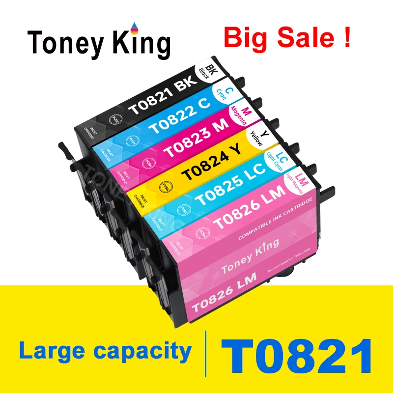 Совместимый картридж Toney Kiny T0821 T0822 T0823 T0824 T0825 T0826 для Epson Stylus Photo R270 R290 R390 RX590 RX610 RX690 |