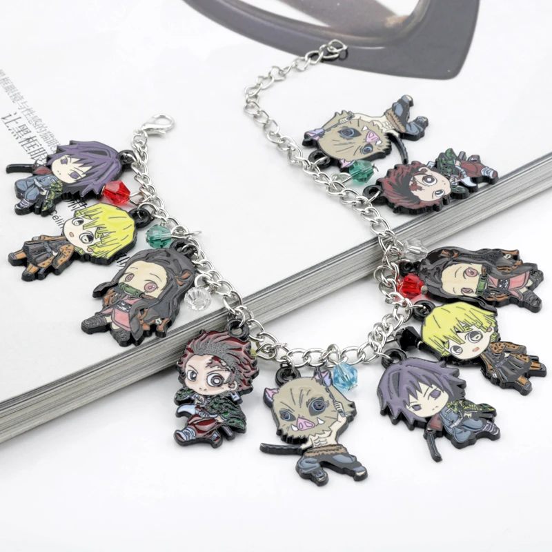 

Cartoon Anime Demon Slayer Kimetsu no Yaiba Charm Bracelet For Women Kamado Tanjirou Metal Bangles Wristbands Jewelry