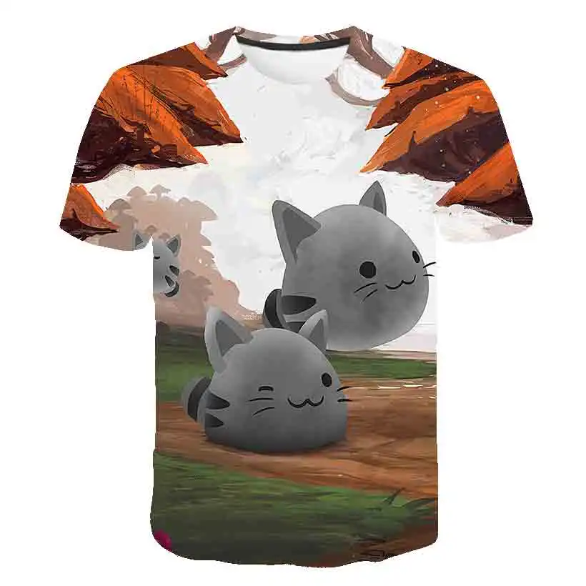 

2021 cute cat printed cat t-shirt Harajuku funny Gender Round neck Short Sleeve Casual Cartoon Style creative Tops female