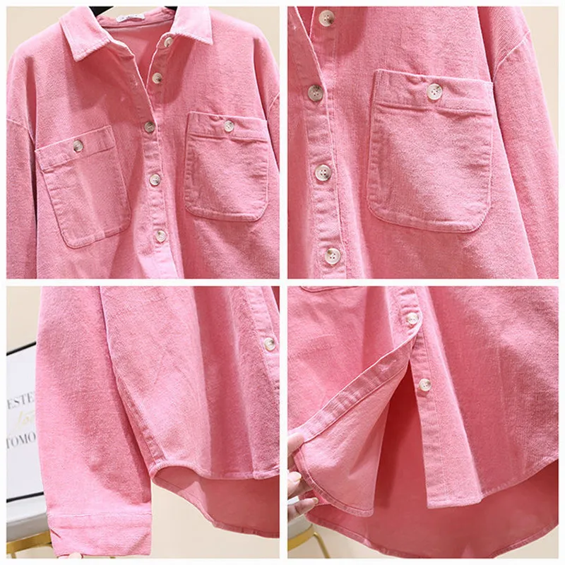 

2021 Fashion Pockets Oversized Corduroy Shirts Vintage Long Sleeve Asymmetric Women Shirts Loose Female Blouses Chic Tops H255