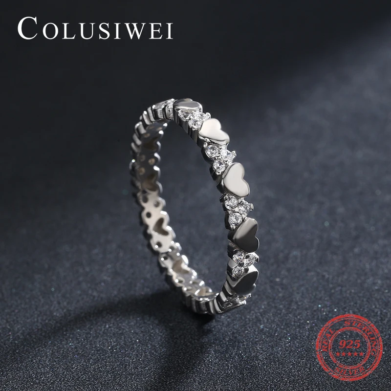 

COLUSIWEI Genuine 925 Sterling Silver Glittering Zircon Cute Heart Stackable Ring for Women Girl Girlfriends Valentine's Jewelry
