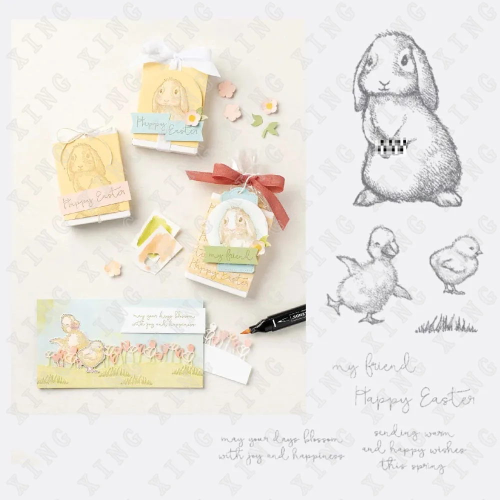 

Happy Bunny and Duck Cutting Dies and Stamps Scrapbook Diary Decoration Mould Embossing Template Diy Greeting Card Handmade