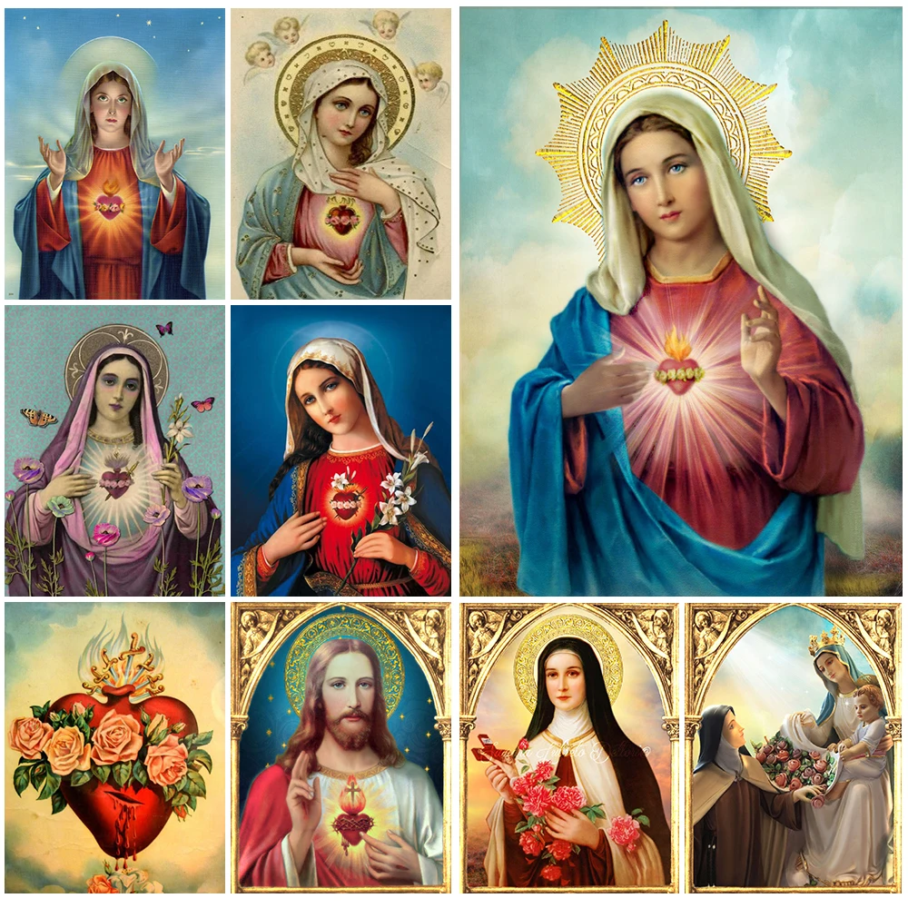 

Virgin Mary Sacred Heart Gospel Pray Nordic Poster Christian Wall Art Canvas Painting Wall Pictures For Living Room Unframed