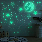 435 шт.компл. 30 см луна звезды точки зеленые светящиеся наклейки на стены Детская комната потолок лестница украшения флуоресцентные настенные наклейки