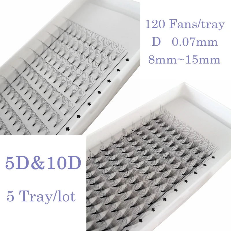 

5 Trays 10D Pointy Stem Eyelash Extensions 5D Russian Eyelashes D 0.07mm 5D Premade Fans Volume Eyelashes 3D False Lashes