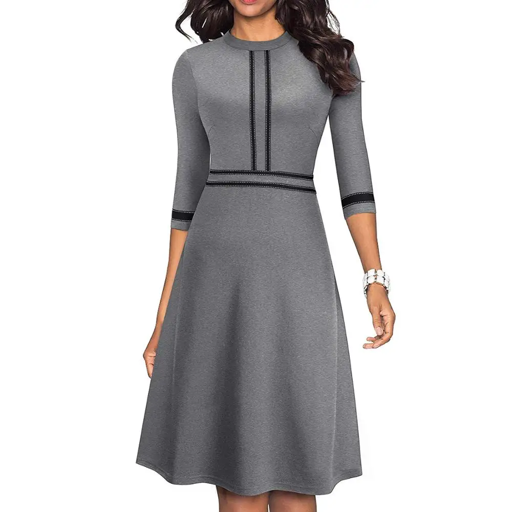 Женское платье трапеция с рукавом 3/4 приталенное Повседневное в стиле ретро